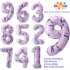 Globo de Número Grande con Diseño KPOP en Color <span class=keywords><strong>Crema</strong></span> Morado, Globo de Número Metalizado para Fans de Ídolos, Cumpleaños, Festivales de Música, Bares, Fiestas, Decoración para Fotos - Product Image 1