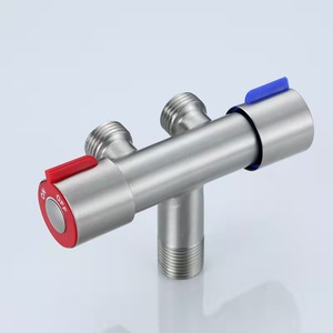 Robinet d'arrêt moderne en acier inoxydable à double commande, type T, pour WC et bidet, avec poignée double - Product Image 5