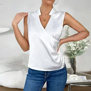 T-shirt patchwork col en V femme satin peplum coupe slim hauts de banlieue femme