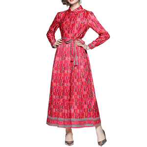 Robe midi élégante et sexy sans col, respirante, en tissu non tissé imprimé, à manches longues pour femmes, toutes saisons - Product Image 1