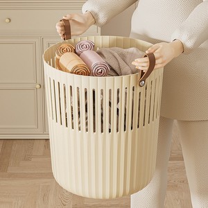 <span class=keywords><strong>Cestino</strong></span> Organizzatore Moderno <span class=keywords><strong>Grigio</strong></span>, Contenitore Rotondo in Plastica con Manici Morbidi per <span class=keywords><strong>Bagno</strong></span>, Dormitorio, Soggiorno - Product Image 1
