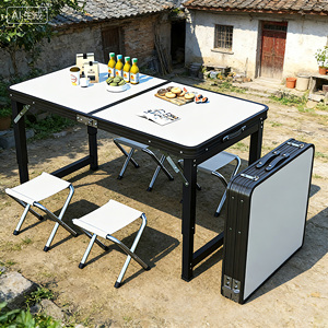 <span class=keywords><strong>Mesa</strong></span> Plegable <span class=keywords><strong>con</strong></span> 4 <span class=keywords><strong>Sillas</strong></span>, Juego de <span class=keywords><strong>Mesa</strong></span> de Picnic de Aluminio <span class=keywords><strong>para</strong></span> Acampar, <span class=keywords><strong>para</strong></span> Fiestas en la Playa y Eventos - Product Image 1