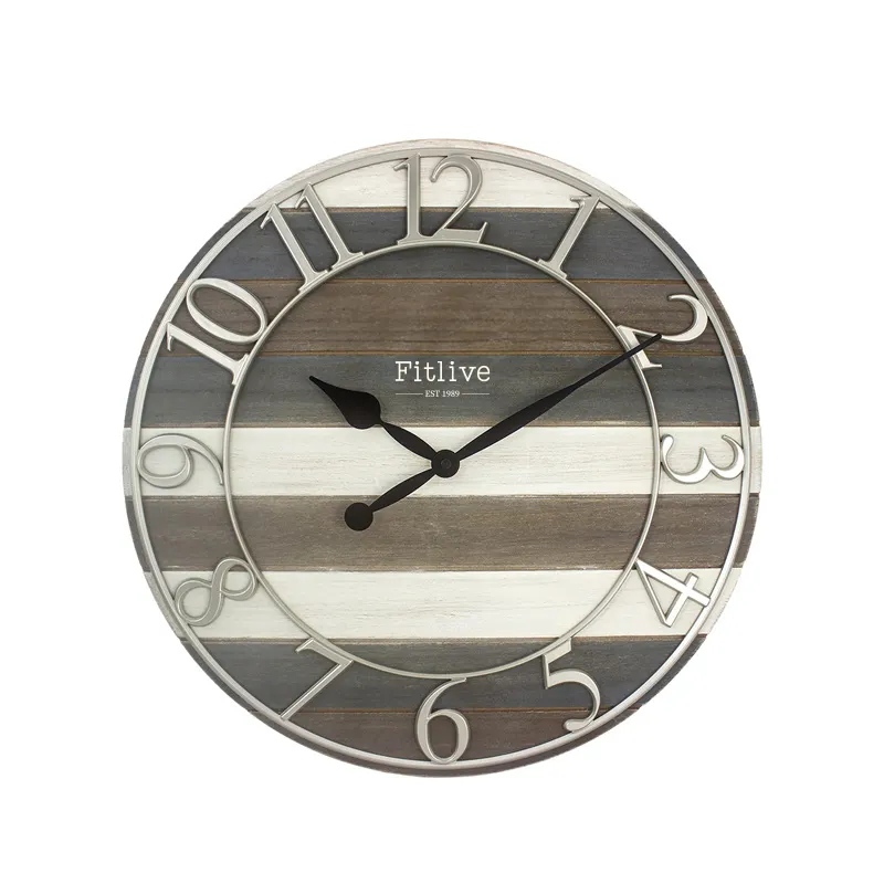 공장 판매 나무 시계 18 인치 바늘 디스플레이 OEM 디자인 해안 프랑스 국가 스타일 원형 장식 나무 시계