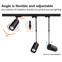 Système d'éclairage sur rail LED COB à installation facile, nouveau design, 15W/20W, projecteur sur rail sans scintillement, CRI 90, indice de protection IP20, utilisation hôtelière