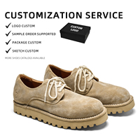 Chaussures Derby en Daim de Vache Lavé Abricot pour Hommes, à Lacets, Style Vintage Vieilli, Semelle Épaisse, Chaussures de Travail Style Old Money, Logo Personnalisé, Vente en Gros