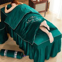 Ensemble de draps de lit de salon de beauté en polaire tricoté quatre pièces avec couverture de table de massage spa, couvre-oreiller et housses de siège
