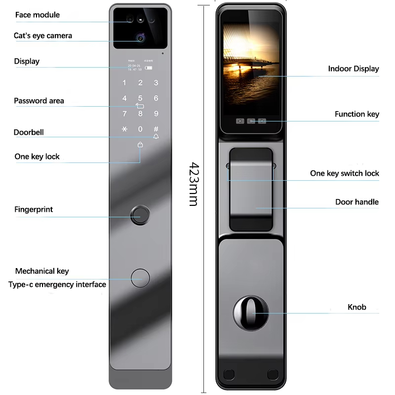 Tuya Fully Automatic Smart Door Lock with 3D Face & Digital Fingerprint Security for Aluminum & Wood Doors Wifi Connected · image 5