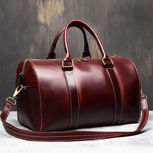 Kustom kualitas tinggi Burgundy kulit tas perjalanan produsen profesional tas Duffel penyimpanan luar ruangan untuk wisatawan - Product Image 2