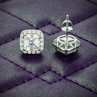 GRA 9MM D Color Asscher Moissanite Square Boucles d'oreilles Halo Cluster pour hommes avec testeur de diamants en argent sterling 925