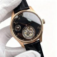 Montre mécanique pour homme de luxe en or rose avec tourbillon, cadran noir, affichage jour/nuit, montre automatique de haute qualité pour les affaires