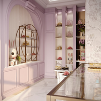 Vitrine transparente de style luxueux et mignon avec éclairage LED pour desserts, café, avec un design de desserts exquis
