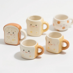 Taza de Cerámica con Forma de Pan, Taza de <span class=keywords><strong>Café</strong></span> con Diseño de Pan Tostado y Bollo para Niños, Taza de Té de Porcelana <span class=keywords><strong>Kawaii</strong></span>, 8oz, 4.5x3x3.5" - Product Image 1