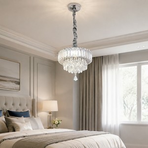 Lampe suspendue LED en cristal chromée à hauteur réglable avec angle de faisceau de 360° pour usage hôtelier - Product Image 1