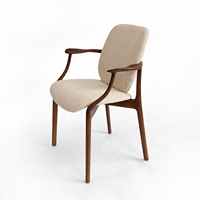 Chaise de salle à manger en bois de frêne massif avec accoudoirs, chaise de salle à manger en bois courbé nordique avec revêtement en tissu bouclé pour la maison et les restaurants