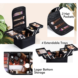 Voyage Train Case Maquillage Boîte De Rangement avec Bandoulière <span class=keywords><strong>Vanity</strong></span> Case et Beauty Case Organisateur Fermeture À Glissière Bagages - Product Image 4