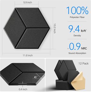Tấm cách âm tự dính 12 Gói 12 "x 10" x 0.4 "mật độ cao y được thiết kế chống cháy bọt cách âm Đen-hấp thụ tiếng ồn - Product Image 3