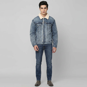 Veste en jean pour homme de qualité supérieure, toutes les couleurs et tailles, nouveau design, prix abordable, doublure intérieure en lin, col montant, à capuche - Product Image 1