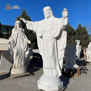 Christ le Rédempteur Taille Réelle Sculpture En Pierre Marbre Sacré-Cœur Jésus Statue - Product Image 5