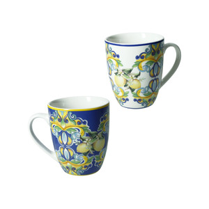 Blue Porcelain Citrus Mug Set Of 2 Pieces <b>Ceramic</b> <b>Cups</b> - Product Image 1