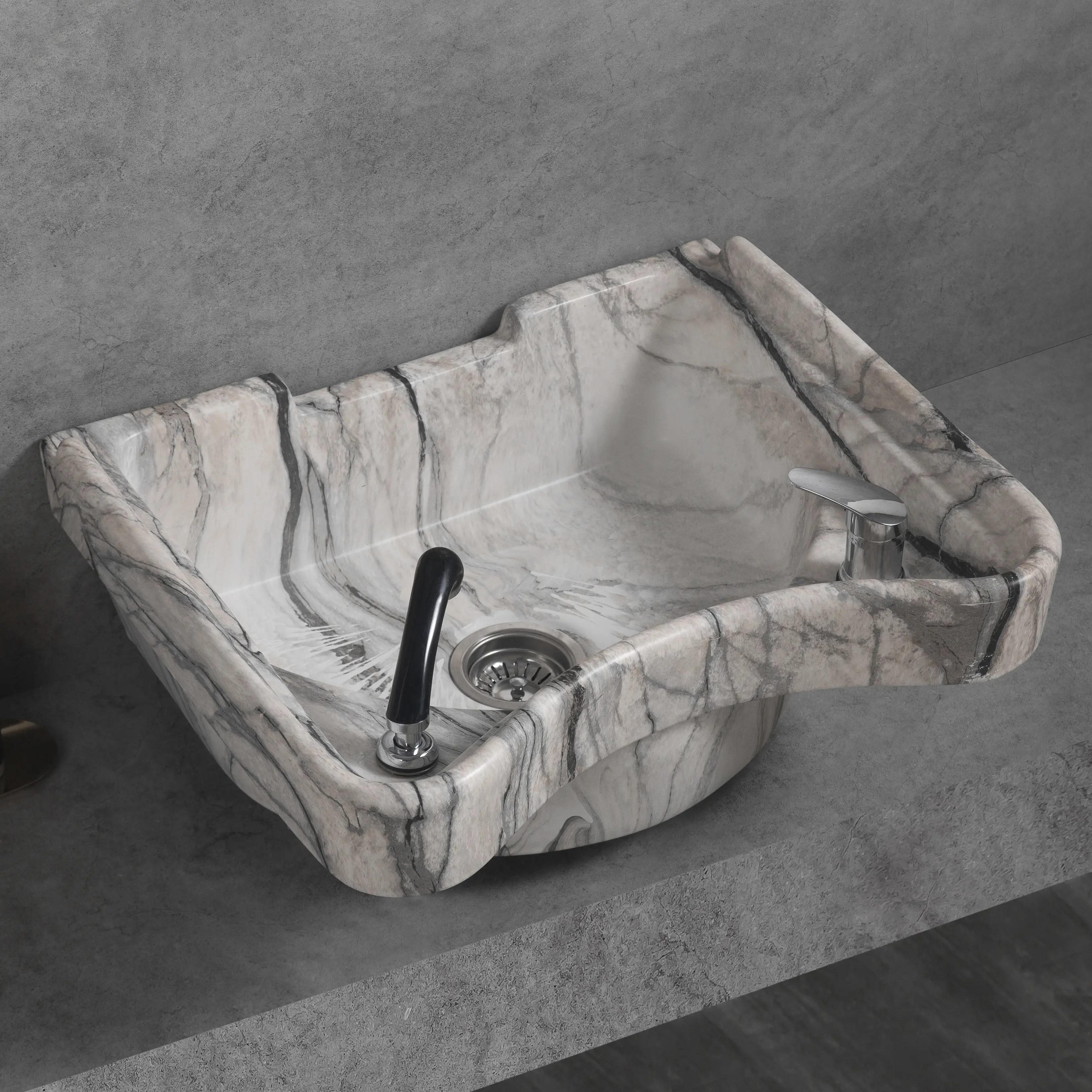 Hydrographics Transfer Printing Porcelain Wash Hair Sink Bowl Basin Barber Shop Marble Square Shape Ceramic Salon Shampoo Basin