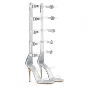 <span class=keywords><strong>Bottes</strong></span> <span class=keywords><strong>transparentes</strong></span> en PVC sur mesure Xinzirain pour femmes, grandes tailles, sandales à talons aiguilles argentées, <span class=keywords><strong>bottes</strong></span> romaines pour femmes, hauteur genou - Product Image 1