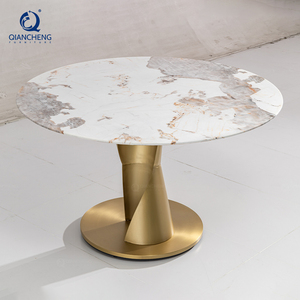 Ensemble de tables et chaises de restaurant de mariage, style européen, luxueux, en acier inoxydable, motif marbre blanc, table à manger, pour l'hôtel - Product Image 2