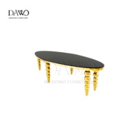 Mesa de Vidrio de Lujo con Patas Esféricas Doradas y Cubierta Negra, Centro de Mesa para Bodas y Fiestas