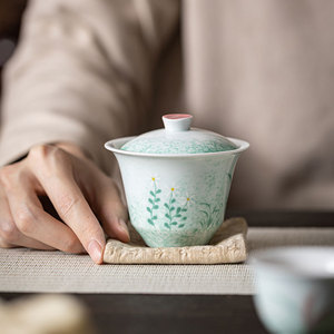 Hand Painted Reed Gaiwan Porcelain With Lid Sprinkled Green Kung Fu <b>Tea</b> <b>Set</b> - Product Image 4