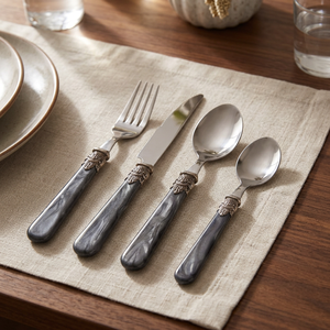 Ensemble de couverts de luxe en acier inoxydable avec manches en métal ornés, style vintage, fourchette, couteau, cuillère, accessoires de table - Product Image 4