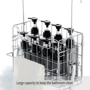 Panier de rangement mural moderne en acier inoxydable pour salle de bain avec porte-serviettes et crochets, étanche, double niveau - Product Image 1