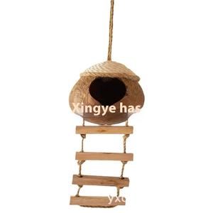 Nido Ecologico per Animali Domestici in Guscio di Cocco e Legno con Tetto in Corda di Canapa, Design Solido per Uccelli e Criceti, Allevamento all'Aperto - Product Image 4