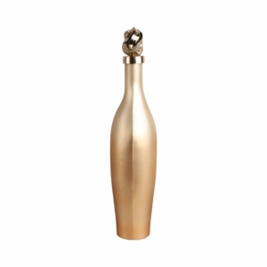 Vaso in metallo a forma di bottiglia con decorazione scultorea sulla parte superiore per l'arredamento del soggiorno, finitura oro, decorazione da tavolo per la casa - Product Image 3