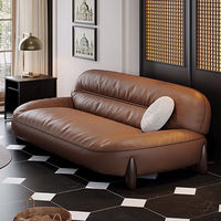 Sofá Modular de Lujo Ligero Estilo Italiano en Piel de Vaca, Sofá Retro para Sala de Estar en Fila Recta, Juego de Sofás de Cuero Marrón Caqui