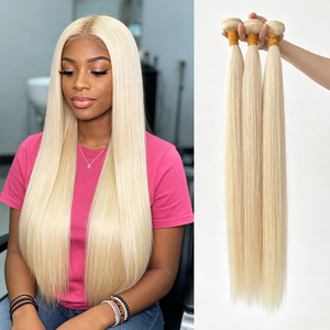 Wholesale 613 Straight Blonde Virgin <b>Human</b> Hair Bundles Brazilian Remy Hair Weave Extensions 10-32 Inch Soft Blonde Hair Bundles - Product Image 1