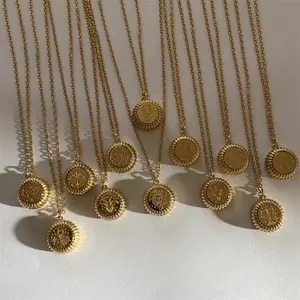 Desain Baru Kalung Simbol Baja Nirkarat Diukir Melingkar 12 Zodiak Logo Liontin 18K Berlapis Emas Kalung Hadiah