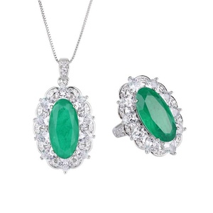 Fashion Eco-friendly Copper 12*20mm Green Zircon Teardrop Necklace Rings <b>Set</b> Elegant Simple Jewelry <b>Sets</b> for Refined Looks - Product Image 1