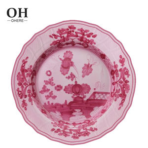 Популярный набор посуды из костяного фарфора для свадеб и торжеств, розовый с цветочным узором, роскошный сервиз, декоративная посуда для мероприятий и кейтеринга - Product Image 4