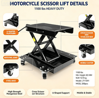 Cric à ciseaux roulant pour moto 1100 LBS, support de levage en acier au manganèse, hauteur minimale 85 mm pour réparation de véhicules