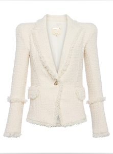 Elegante Blazer de Tweed Crema para Mujer con Bordes Deshilachados, Cierre de un Solo Botón y Bolsillos, Perfecto para la Oficina - Product Image 6