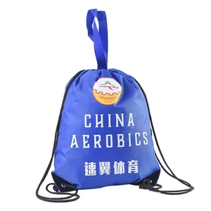 Mochila deportiva de poliéster con cordón, bolso de nailon con logotipo personalizado de alta calidad, duradero, con asa