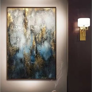 Decorazione per la casa 100% <span class=keywords><strong>dipinto</strong></span> a mano tela <span class=keywords><strong>blu</strong></span> e dorata Texture di alta qualità pittura a olio di lusso a mano moderna arte astratta - Product Image 3
