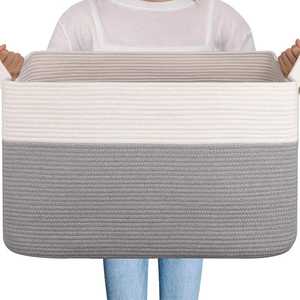 OIAHOMY Cesto Portaoggetti 95L, Grandi Cesti Intrecciati per Conservazione, Cesto in Corda di Cotone con Manico per Cameretta, Soggiorno - Product Image 1