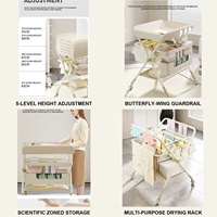 Station de soins pour bébé portable avec roulettes, grand panier de rangement, baignoire, support de bain, table à langer pour nouveau-nés et nourrissons