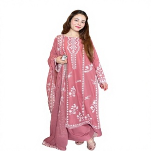 Hermoso Conjunto Nuevo de Top y Pantalón Plazzo con Bordado Mul Chanderi y Dupatta - Sin Arrugas, Elástico, Reversible, de Secado Rápido, Para Todas las Estaciones - Product Image 1