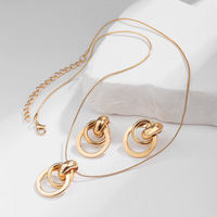 Ensemble collier et boucles d'oreilles cercle géométrique, chaîne de clavicule en métal, bijoux quotidiens pour femmes, vente en gros
