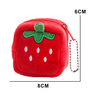 Cute Fruit Series Plush Coin Purse with Credit Card <b>Wallet</b> & <b>Keychain</b> Cotton & Polyester Fresh & Sweet Style for Kids - Product Image 4