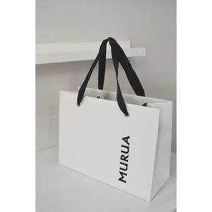 MURUA White Paper Shopping <b>Bag</b> With Black Flat Handles Gusseted Side Reusable Classic Style Offset Printing Business Gift <b>Bag</b> - Product Image 2