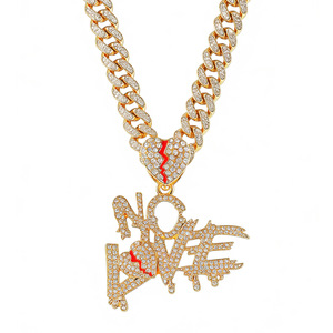 Collares Cubanos Hip Hop, Colgantes NO LOVE para Hombre y Mujer, Collar con Diseño de Corazón Roto, Joyería, Regalo - Product Image 1