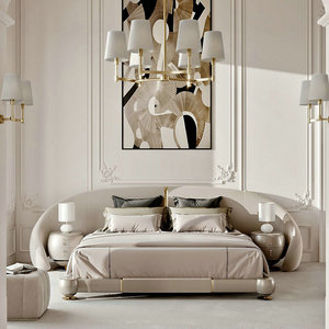 Hotel di lusso moderno <span class=keywords><strong>tessuto</strong></span> imbottito <span class=keywords><strong>letto</strong></span> <span class=keywords><strong>matrimoniale</strong></span> King Queen letti <span class=keywords><strong>in</strong></span> legno con Semi rotondo <span class=keywords><strong>testiera</strong></span> <span class=keywords><strong>per</strong></span> camera da <span class=keywords><strong>letto</strong></span> - Product Image 2