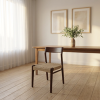 Chaise de salle à manger MULIGNA en bois massif, style mid-century, avec assise en corde tressée faite à la main, pour café, hôtel, maison